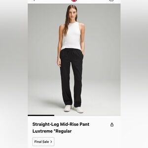 LULULEMON Straight-Leg Mid-Rise Pant LUXTREME Medium in Black